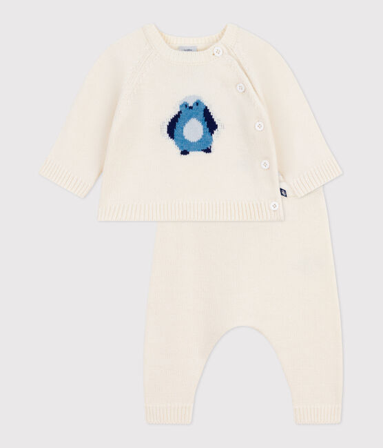 Set 2 pezzi in maglia con pinguino stampato neonato bianco MARSHMALLOW/bianco MULTICO