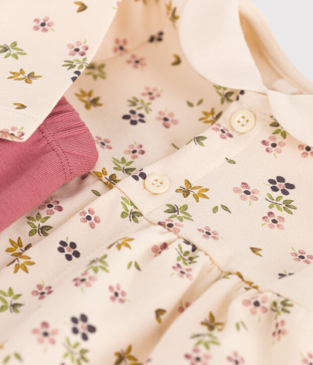 Abito e leggings in cotone neonato ecru/multicolore