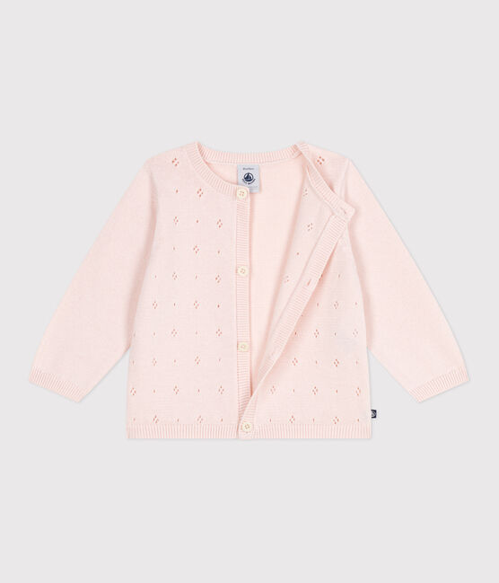 Cardigan in cotone a punto fantasia neonata rosa FLEUR