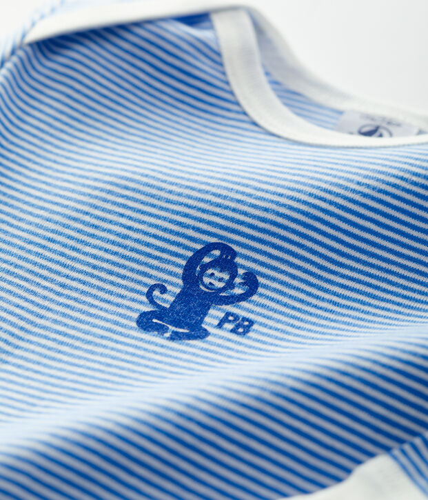 Tutina pigiama senza piedi beb&eacute; in cotone biologico blu/bianco