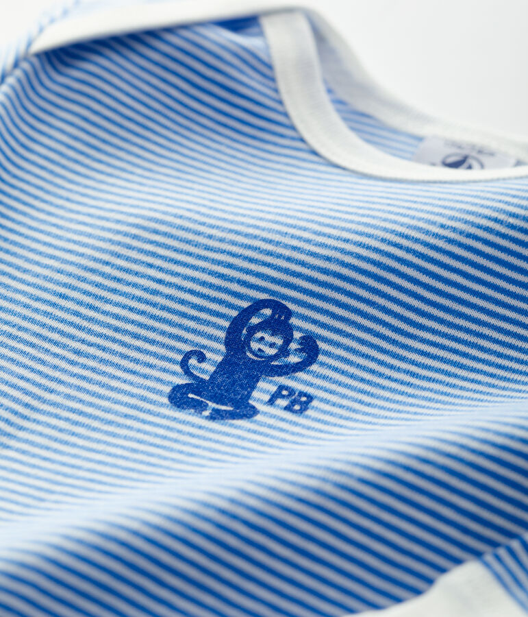 Tutina pigiama senza piedi beb&eacute; in cotone biologico blu/bianco