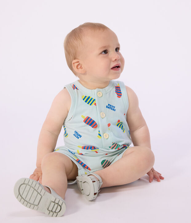 Tuta corta in cotone con gelati stampati neonato blu/multicolore