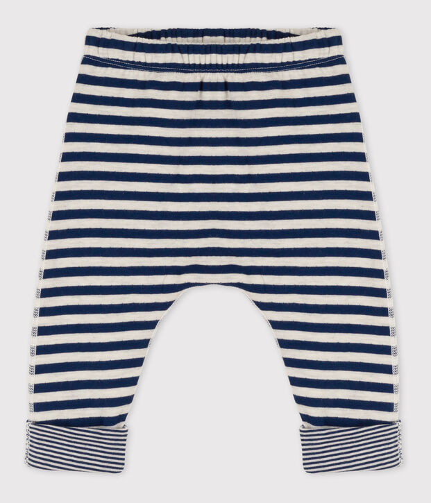 Pantaloni beb&egrave; a righe in tubique blu/beige