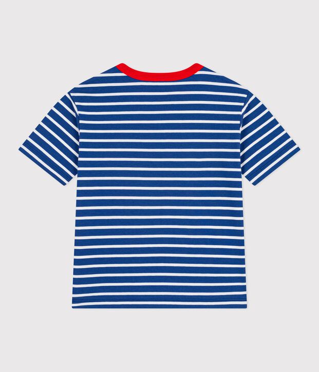 T-shirt a maniche corte in cotone a righe bambino blu/bianco