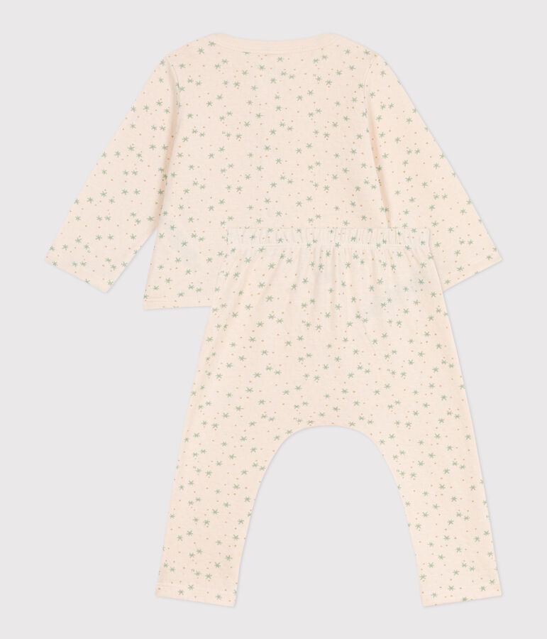 Set 2 pezzi in cotone neonato ecru/multicolore