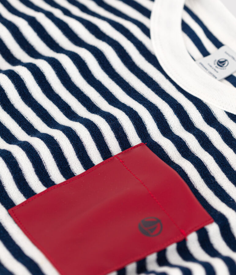 T-shirt bambino in spugna bouclette a righe blu/bianco