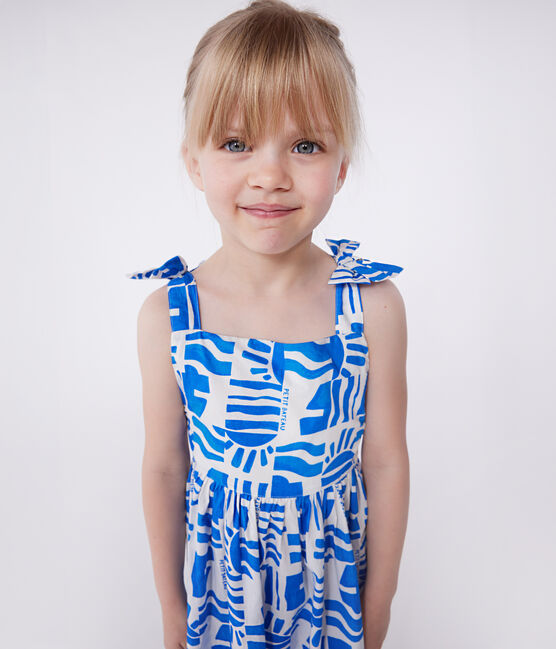 Abito lungo con spalline in cotone stampato bambina blu MARSHMALLOW/ PORCELANA