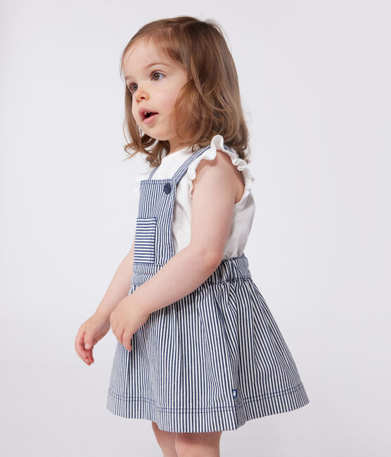 Abito salopette in cotone a righe neonato blu MEDIEVAL/bianco MARSHMALLOW