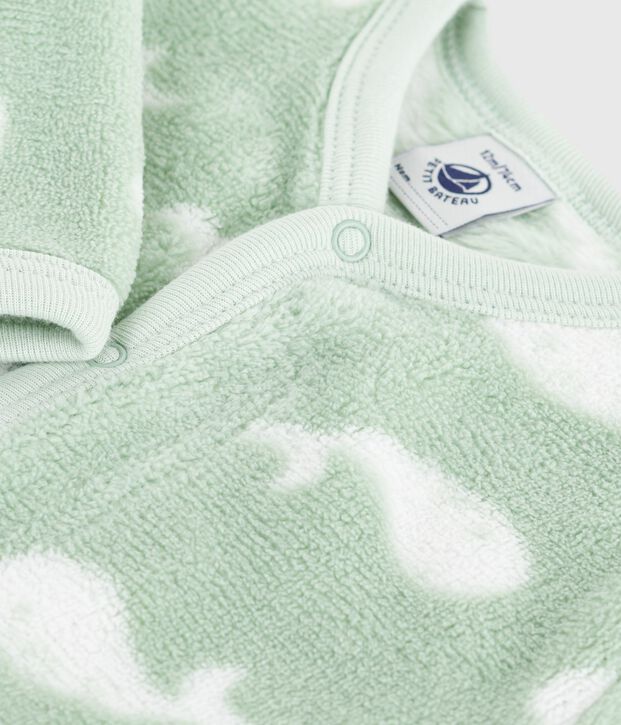 Tutina imbottita invernale in pile con balene stampate neonato verde/bianco