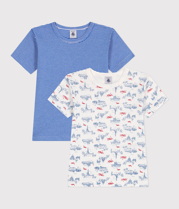 Set da 2 T-shirt a maniche corte in cotone con stampa Parigi bambino multicolore