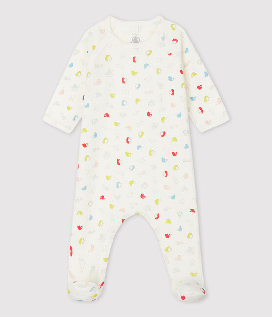 Tutina pigiama cuccioli colorati bebè in cotone biologico bianco MARSHMALLOW/bianco MULTICO