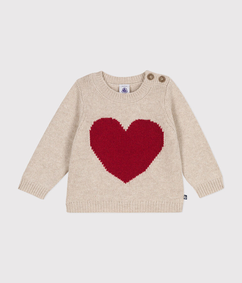 Pullover in maglia con lana neonato ecru/rosso