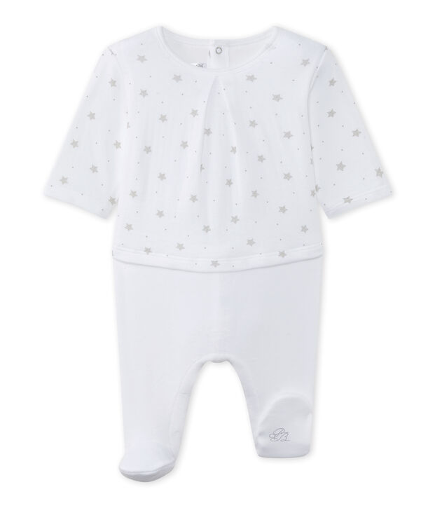 Tutina per beb&eacute; unisex in doppio tessuto bianco/marrone