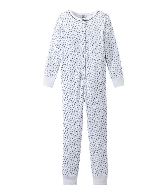 Pigiama intero bambina stampato bianco ECUME/blu BLEU