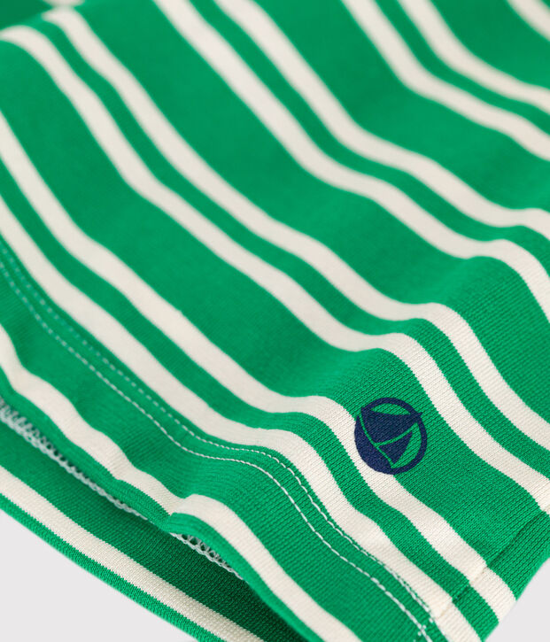 T-shirt bambina in jersey leggero a righe verde/ecru