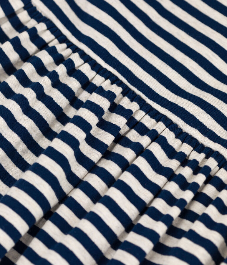 Abito bambina a maniche 3/4 in cotone a righe blu/beige