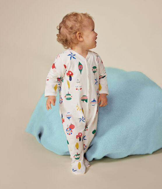 Pigiama in tessuto felpato spazzolato con palline di Natale stampate neonato bianco MARSHMALLOW/bianco MULTICO