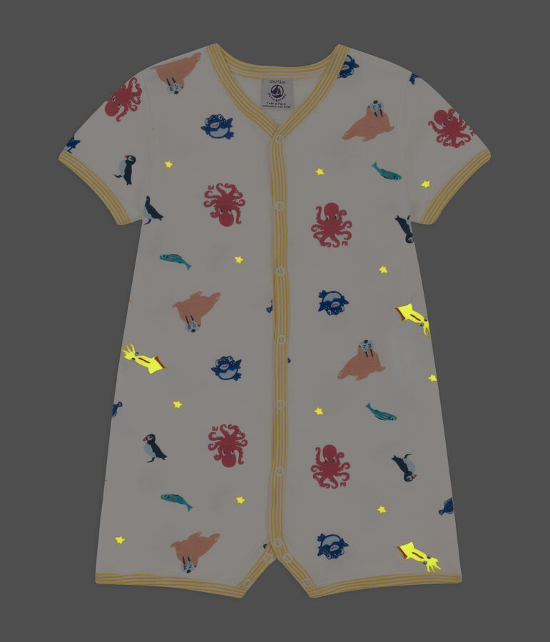 Tuta corta animali marini in cotone beb&egrave; bianco/multicolore