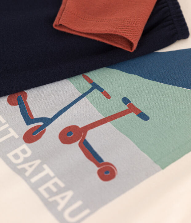 Pigiama a tinta unita motivo monopattino in cotone bambino blu/multicolore