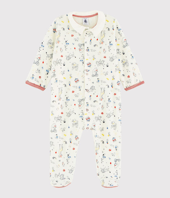 Tutina bebè maschio in ciniglia bianco MARSHMALLOW/bianco MULTICO