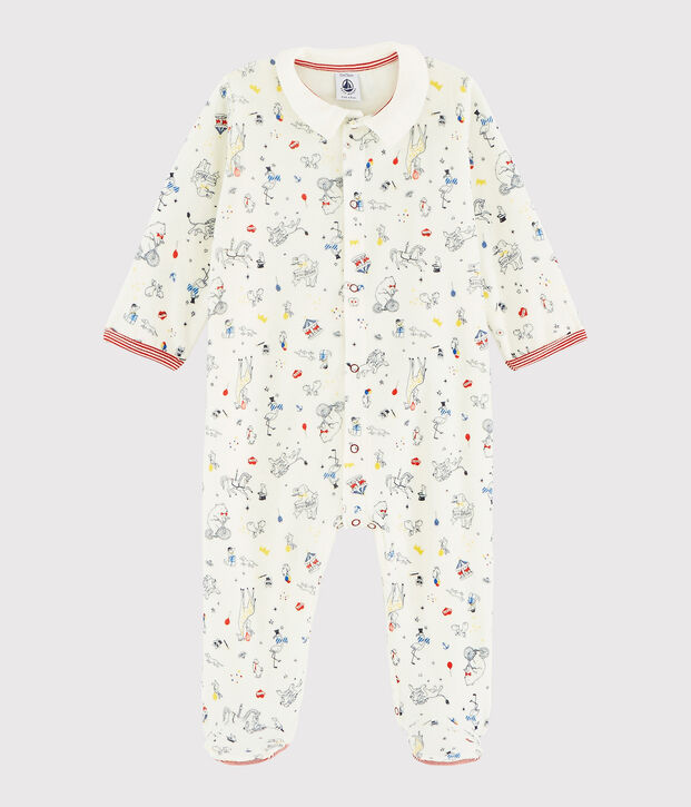 Tutina beb&egrave; maschio in ciniglia bianco/multicolore