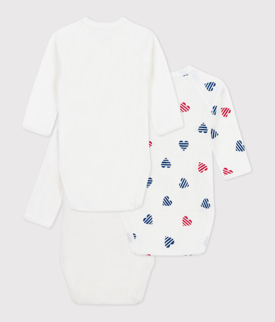Set da 3 body incrociati a maniche lunghe in cotone con cuori a righe neonato variante 1