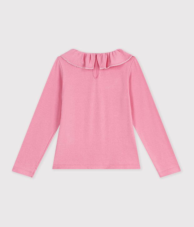 T-shirt con colletto a maniche lunghe tinta unita bambino rosa