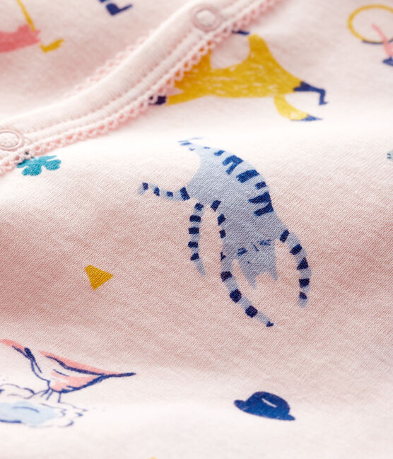 Tutina senza piedi bebè femmina a costine rosa FLEUR/bianco MULTICO