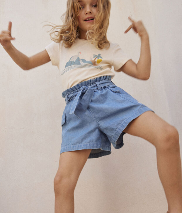Short in denim bio bambina blu