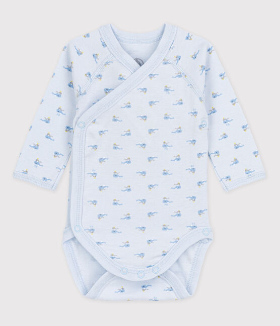 Body incrociato a manica corta bebè femmina blu FRAICHEUR/bianco MULTICO