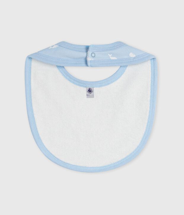 Bavaglino nascita in cotone con stampa blu/bianco