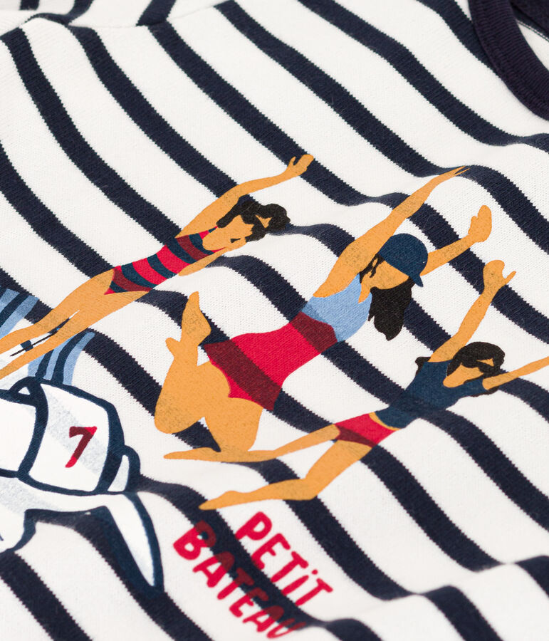 Marini&egrave;re bambina in cotone spesso con serigrafia bianco/blu