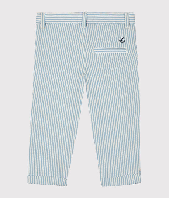 Pantalone bebè maschietto in seersucker (tessuto goffrato) blu ACIER/bianco MARSHMALLOW