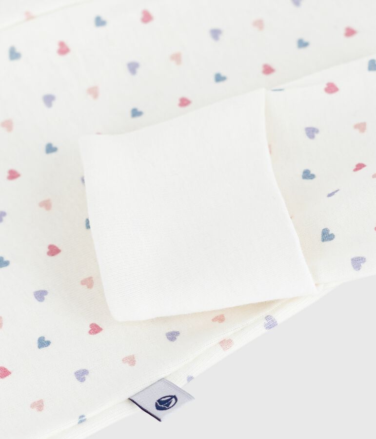 Pigiama in cotone con colletto e cuori stampati neonato bianco MARSHMALLOW/bianco MULTICO