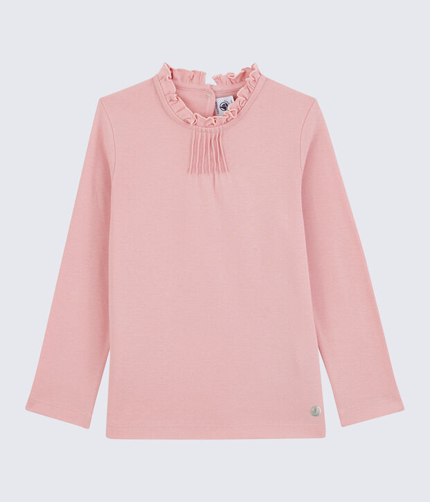 T-shirt bambina a maniche lunghe in cotone rosa