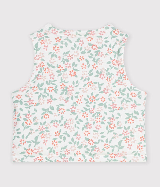 Cardigan senza maniche double face in cotone con stampa neonata bianco/rosa