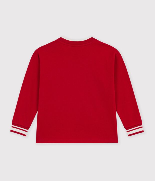 T-shirt a maniche lunghe in cotone tinta unita bambino rosso