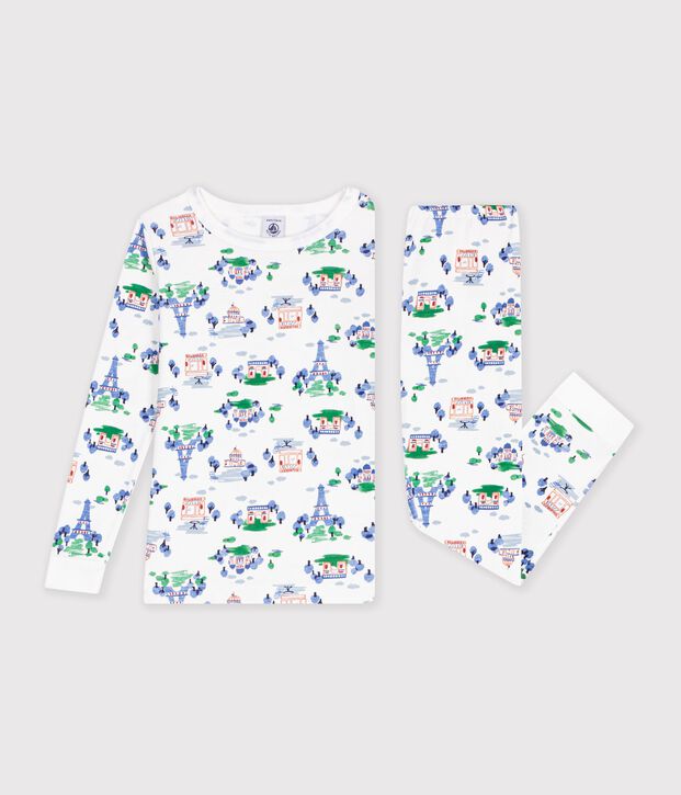 Pigiama molto aderente in cotone con stampa bambina multicolore/blu/multicolore