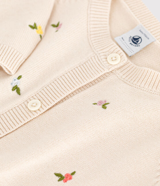 Cardigan bambina in misto lana e cotone con motivi ricamati bianco AVALANCHE/ MULTICO