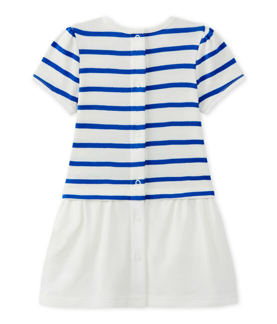 Abito bebé bambina maniche corte bianco MARSHMALLOW/blu PERSE