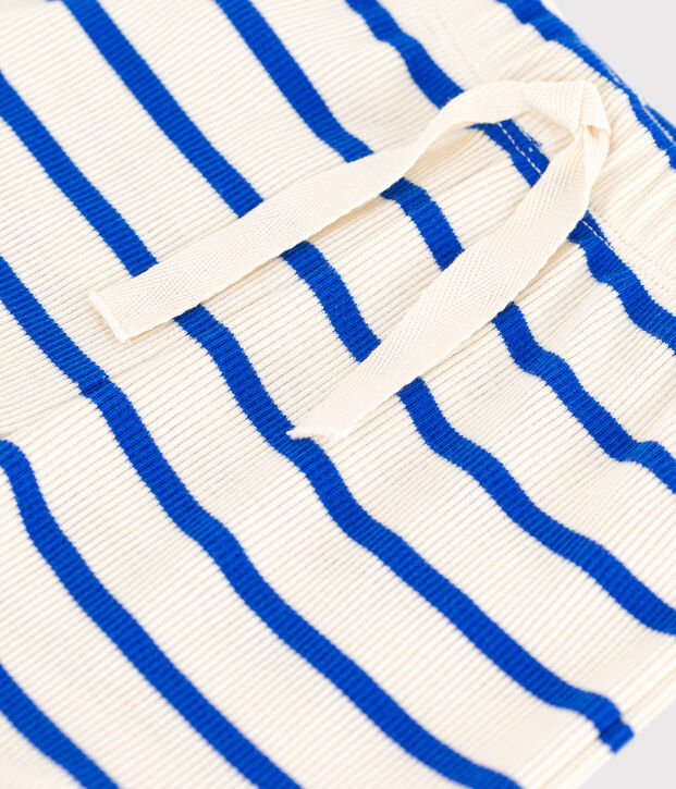 Shorts beb&egrave; in maglia a costine a righe ecru/blu