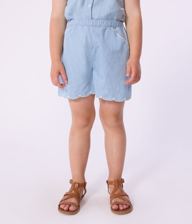 Shorts in cotone tinta unita bambina blu