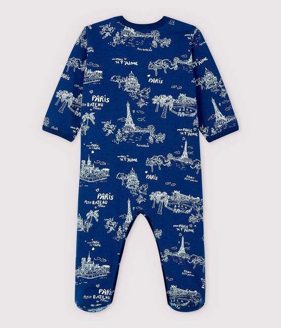 Tutina pigiama tela di Jouy Parigi bebè in tubique blu MEDIEVAL/bianco MARSHMALLOW