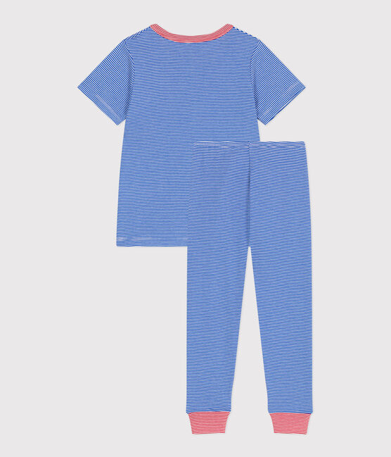 Pigiama in cotone a righe bambino blu PERSE/bianco MARSHMALLOW