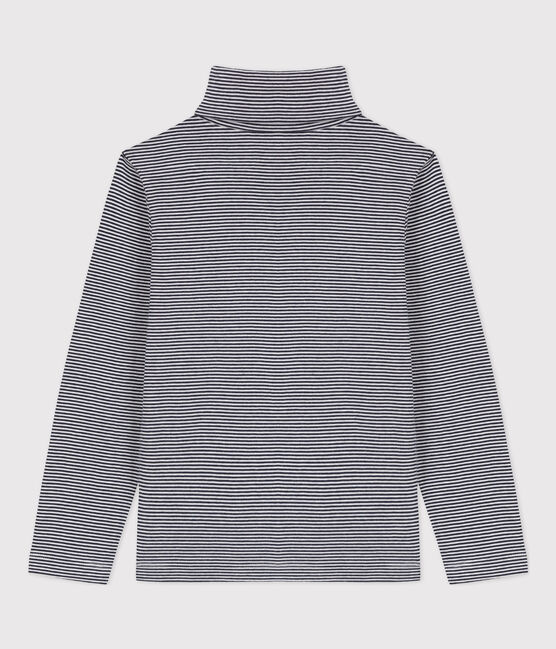 Dolcevita a righe in cotone bambino unisex blu SMOKING/bianco MARSHMALLOW