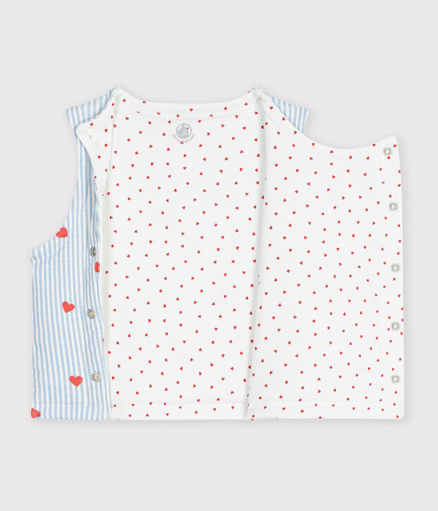 Cardigan senza maniche double face in cotone con stampa a cuori neonato bianco/multicolore