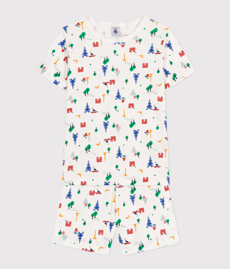 Pigiama short fantasia Parigi in cotone bambino bianco MARSHMALLOW/bianco MULTICO