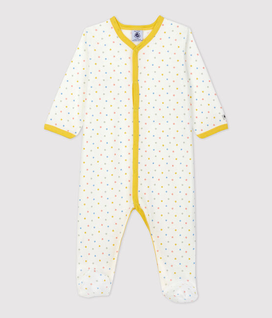 Tutina pigiama bebè in cotone biologico bianco MARSHMALLOW/bianco MULTICO