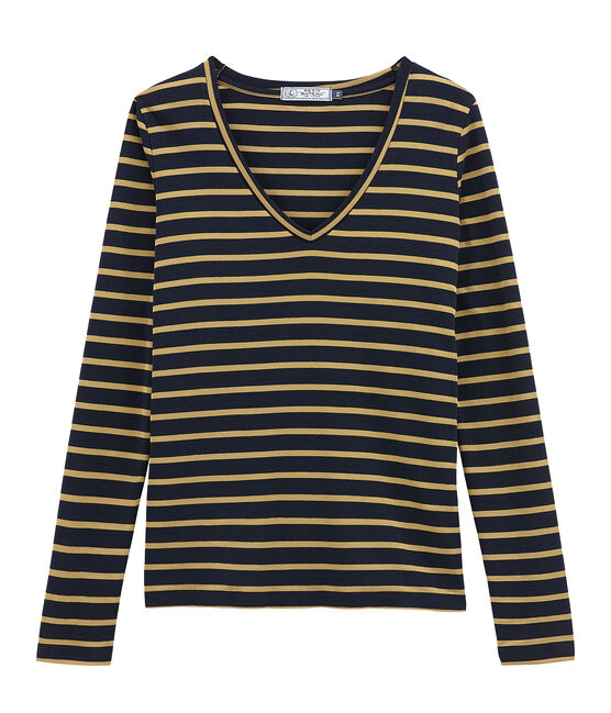 tee-shirtdonna maniche lunghe blu SMOKING/giallo BRINDILLE SATIN