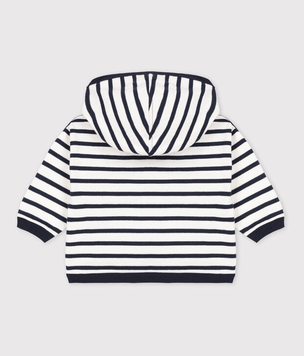 Sweatshirt &agrave; capuche b&eacute;b&eacute; ray&eacute; marini&egrave;re en jesey &eacute;pais bianco/blu